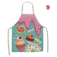 1 Piece Cake Donut Pattern Print Kitchen Apron Womens Sleeveless Linen Kids Apron Cooking Home Cleaning Stain-proof Tool Aprons