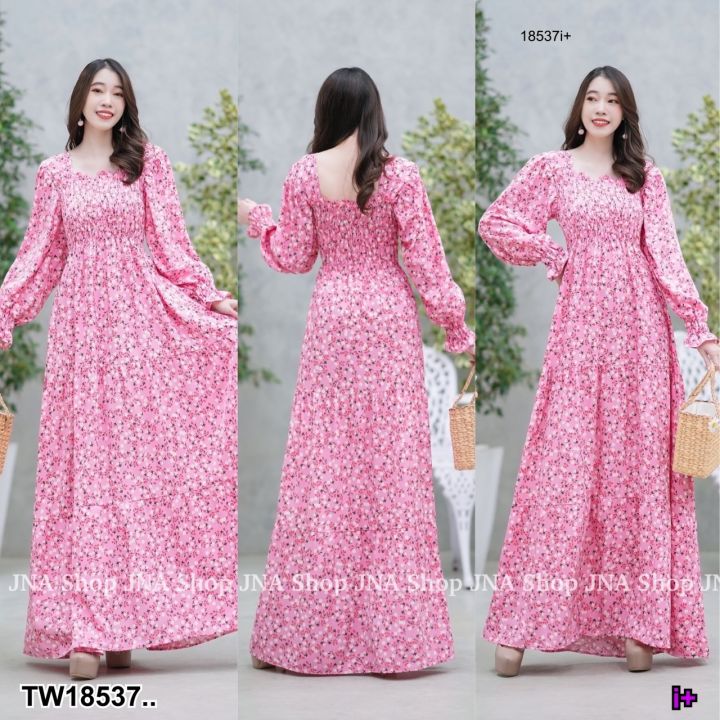 tw18537-dress-เดรสสม๊อคอกลายดอกเล็ก