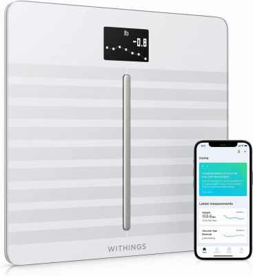 Withings Body Cardio – Premium Wi-Fi Body Composition Smart Scale, Tracks Heart Health, Vascular Age, BMI, Fat, Muscle &amp; Bone Mass, Water %, Digital Bathroom Scale with App Sync via Bluetooth or Wi-Fi Body White