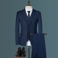 Spot Suit Set MenS Three -Piece Korean Slim Groom Wedding Dress Casual Solid Color Small Tide