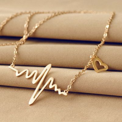 JDY6H Fashion Jewelry Cardiogram Pendant Zinc Alloy Wave Shape Women Love Choker Necklace