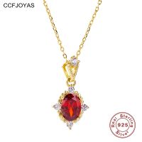CCFJOYAS 18K Gold Plated 925 Sterling Silver Vintage Ruby Garnet Pendant Necklace for Women Fashion Gold Necklace Jewelry Gift