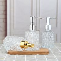 ✜ Transparent Glass Lotion Bottle Bathroom Supplies Hand Sanitizer Bottle Nordic Sub-bottling Press Bottle Bathroom Decoration