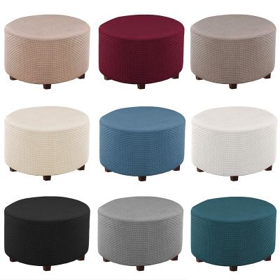 Washable Stretch Footrest Ottoman Cover Spandex Round Stool Slipcover Ottoman Footstool Protector Chair Cover for Living Bedroom