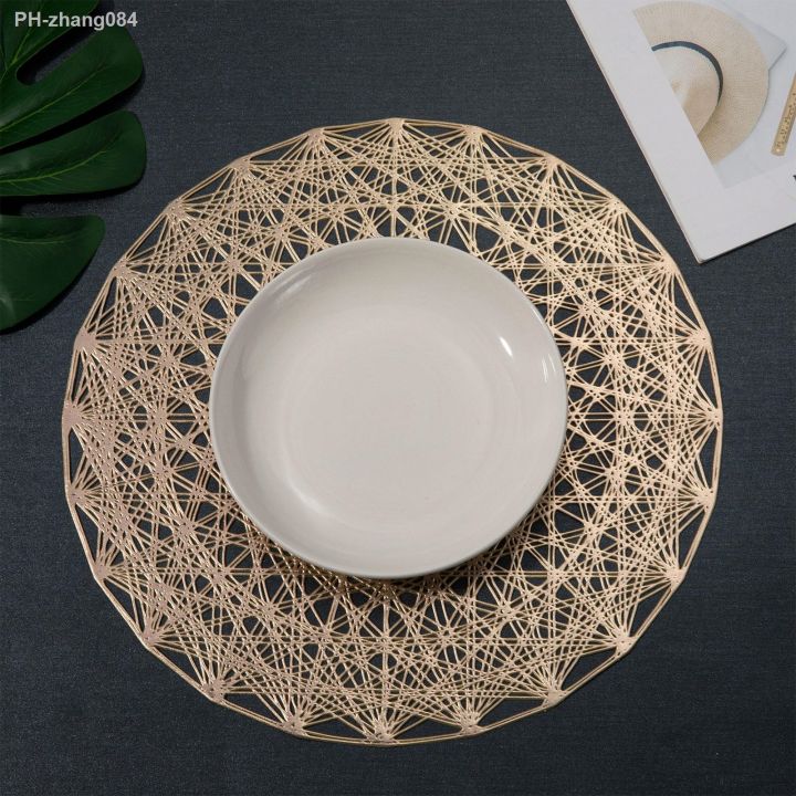 table-mat-household-hexagram-pattern-placemat-hollow-out-heat-insulation-pad-decorative-mat-golden-silver-rose-gold