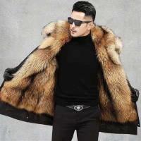 2021 Winter Fur Parka Jacket Men Mid-length Coat Fleece Thick Liner Male Warm Clothes Big Fur Hooded Outwear Windproof Jackets