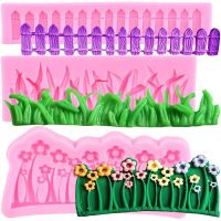 Violet Green Grass Flower Silicone Mould Garden Fence Fondant Mould DIY Chocolate Candy Cake Border Decorating Polymer Clay Bread  Cake Cookie Accesso