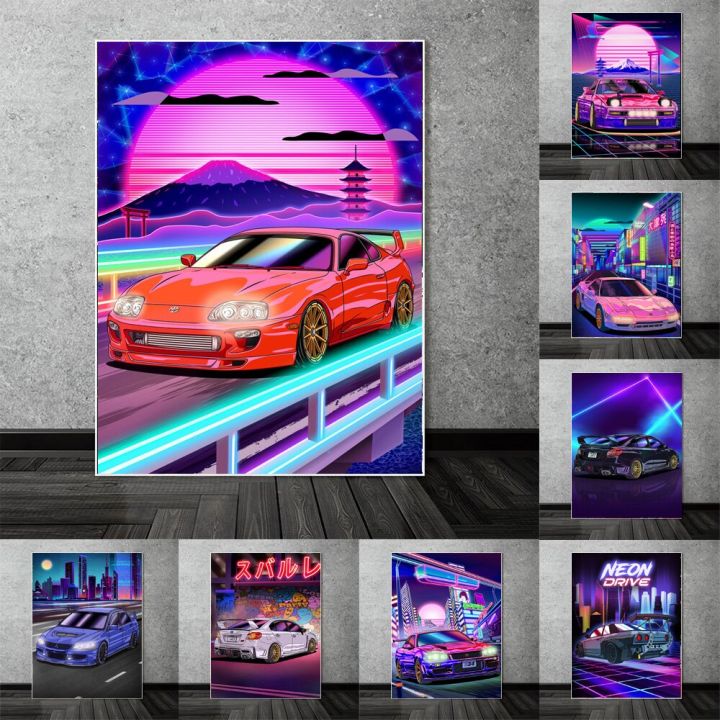 c359-tokyo-street-racing-nissan-synthwave-neon-80s-gtr-ภาพวาดผ้าใบ-wall-art-decor