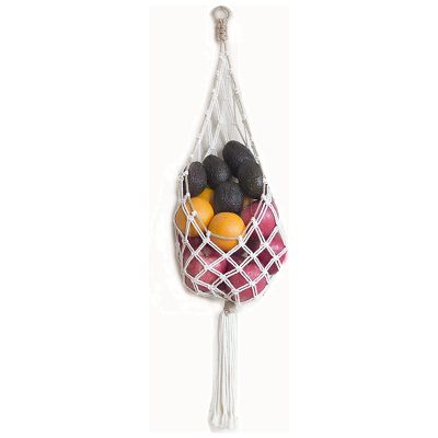 Macrame Hanging Fruit Basket - Boho Basket for Potato, Onion and Fruit Storage - Boho Wall Hanging Decor for Kitchen