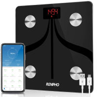 RENPHO Body Fat Scale Weight Bathroom Smart Digital Bluetooth Scale USB Rechargeable with Smartphone App , Body Composition Monitor for Body Fat, BMI, Bone Mass, Weight, 396 lbs Black