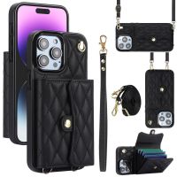 Card Case For 14 Pro Max With Diagonal Strap lanyard 11 Coin Purse Case Mobile Phone Shell 13 pro max Leather case Apple 14 plus Wallet Bag Case X XR XS MAX Cover With Cards Holder 12 Pro Max Casing Card slot Case Rope