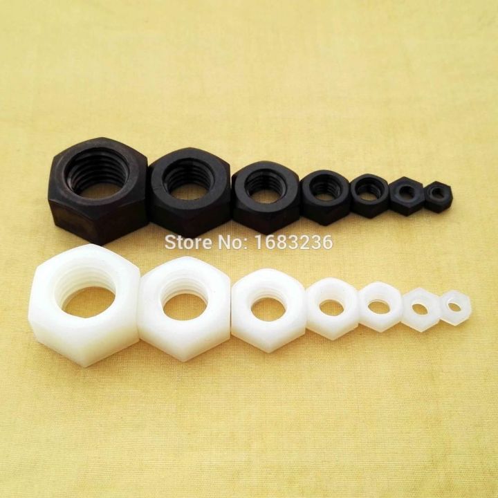 50pcs-black-white-high-quantity-nylon-plastic-metric-thread-hex-hexagon-flat-headnut-for-m2-m3-m4-m5-m6-m8-m10-m12-bolt-screw