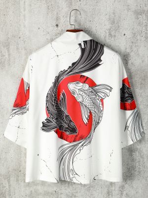 2023ชุดสตรีทแวร์ฤดูร้อนพิมพ์ลายเสื้อคาร์ดิแกน Kimono เสื้อขนาดใหญ่ญี่ปุ่นลำลองผู้ชายเสื้อฮาวายฮาราจูกุคอสเพลย์ Y2K เอเชีย