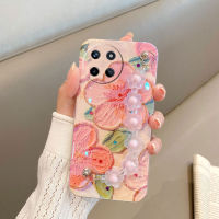 เคส Realme 11 11x 5G Realme11 NFC 4G 2023ล่าสุด3Dลายดอกพีชพร้อมสร้อยข้อมือปลอกยางนิ่มเคสโทรศัพท์ OPPO Realme 11x 5G Realme11 5G 4G เคส