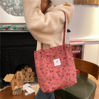 Bags for Women 2021 Corduroy Snap Button Shoulder Bag Large Capacity Reusable Shopping Bag Literary Buckle Tote Female Handbags