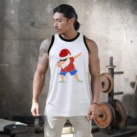 Mens Muscule Santa พิมพ์ Singlets เสื้อผ้าคริสต์มาสเพาะกายฟิตเนส Tank Top ตาข่าย Quick-Drying แฟชั่นแขนกุด Vest