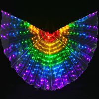 【Available】【New Style】Women Belly Dance Opening Angle Wings LED Luminous Light Up Rainbow 5 Colors With Flexible Sticks Halloween Stage Performance Props