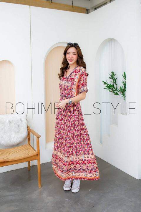 maxi-dress-ชุดเดรสยาว-เดรสโบฮีเมียน-เดรสแฟชั่น-ชุดผู้หญิง-bohemian-ชุดไปเที่ยว