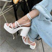 2023 Summer Chunky Heels Cross Straps Sandals for Women Sexy Platform Open-Toe High Heels Korean Roman Shoes Sandalias De Mujer