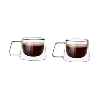 Set of 2 Double Walled Coffee Mug with Handle, Dishwasher Safe &amp; Heat Resistant for Clear Mug for Hot Drinks