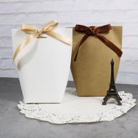 50pcs White Kraft Black Paper Bag Bronzing French "Merci" Thank You Gift Box Package Wedding Party Favor Candy Bags With Ribbon