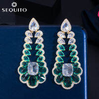 SEQUITO Gorgeous Pear Cutคริสตัลหยดน้ำต่างหูPave Cubic Zirconiaการตั้งค่าผู้หญิงยาวแขวนเครื่องประดับพรหมอุปกรณ์งานปาร์ตี้CSE302