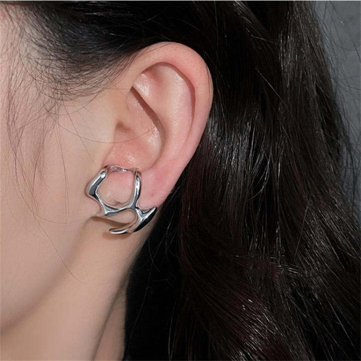 2023-trendy-niche-design-earrings-jewelry-geometric-earring-clip-punk-girl-hip-hop-women-silver-color