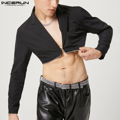 INCERUN เสื้อแจ็คเก็ตแขนยาวสำหรับผู้ชายเสื้อครอปคอปกเสื้อคาร์ดิแกนสำหรับปาร์ตี้ดิสโก้ (สไตล์ตะวันตก)