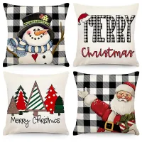 Christmas Pillow Covers 18X18 Set of 4 Farmhouse Throw Pillows Cushion Case for Home Decor