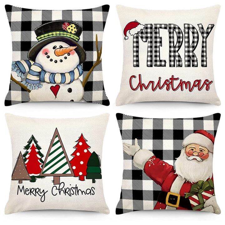 Christmas Pillow Covers 20X20 Set of 2 - Xmas Decorative Farmhouse Linen  Throw P