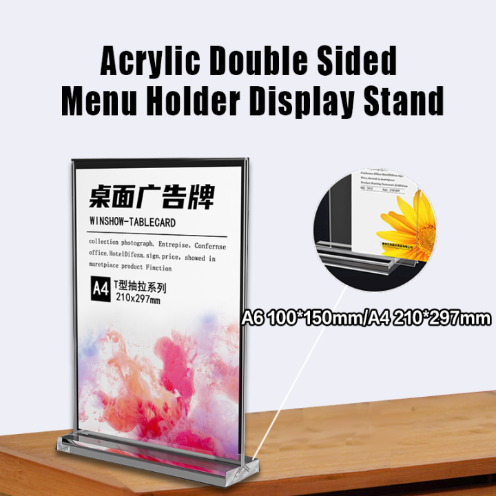 A4/A6 Acrylic Sided Menu Holder Menu Display Stand For Banquet Halls