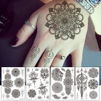 【YF】 Black Waterproof Tattoo Sticker Retro Hand Back Mandala Flower Pattern Fake Body Art Clavicle Temporary Tattoos