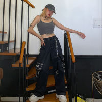 Gothic Harajuku Black Cargo Pants Women Chain Wide Leg Goth Hippie Streetwear White Trousers Loose Female Baggy Fashion 2021 New