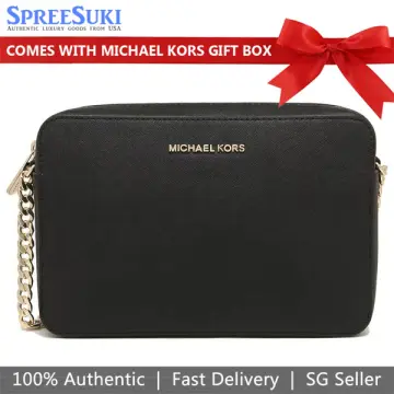 Michael Kors Jet Set Large Leather Crossbody Bag (Navy): Handbags