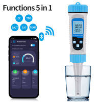 Bluetooth 5 In 1 Digital Water Quality Tester EC TDS SALT S.G TEMP Water Testing Detector With Backlight For Home เพาะเลี้ยงสัตว์น้ำ