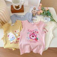 2023 Girls In Summer Vests Korean Female Babies Cool and Breathable T Cartoon Printed Children Cotton Top Wear