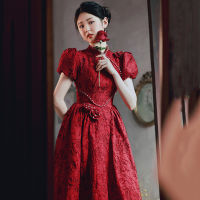 Glary Star Cheongsam เจ้าสาวสีแดงหมั้นชุดแต่งงานจีนวินเทจ