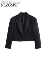 ☞Gsgw Nlzgmsj-Blazer Feminino เสือจักรยานภูเขาแขนยาวde Manga Comprida Recortada Casaco Botão TO Frontal Casacos Feminino เสื้อ Chiques TRAF Outono