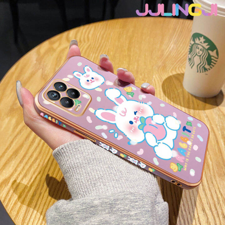 jjlingji-เคสสำหรับ-realme-8-pro-เคส-realme-8i-narzo-50เคสการ์ตูนกระต่ายสีขาวน่ารักกรอบสี่เหลี่ยมหรูหราทำจากซิลิโคนเคสมือถือกันกระแทกฝาหลังป้องกันเลนส์กล้อง