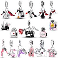 925 Silver Lipstick Perfume Charms Fit Original Pandora Bracelet DIY Fashion Bag Pendant For Women