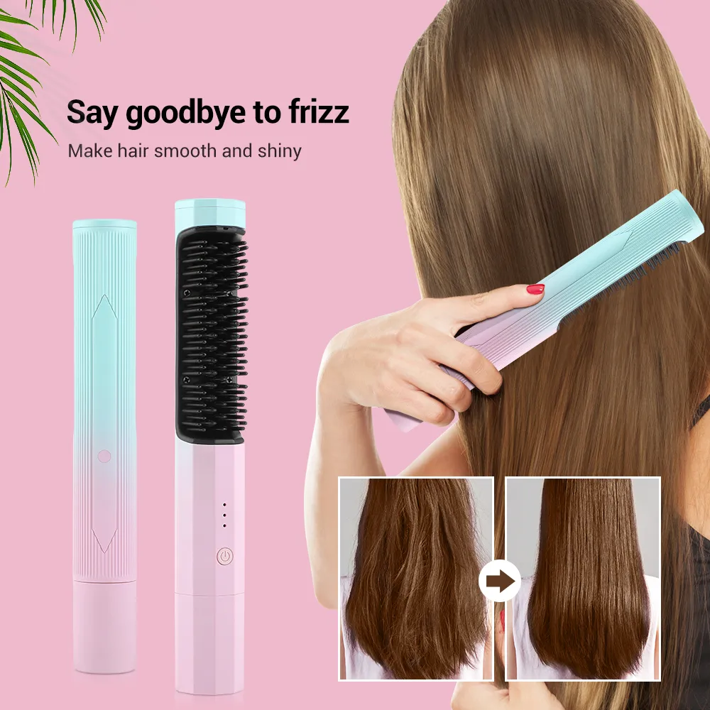 Wireless Hair Straightening Comb USB Rechargeable 3 Temperature Hair  Straightener Hair Curler 2 IN 1 Iron Brush Comb Travel Portable | Lazada  Singapore
