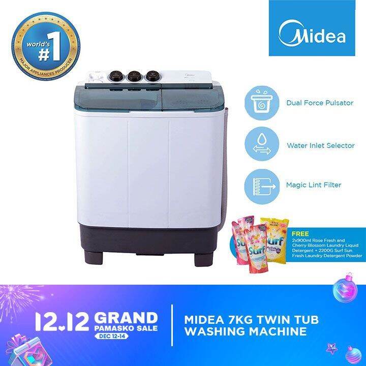 Midea 7kg Twin Tub Washing Machine MT100W70/WB [with Free Surf