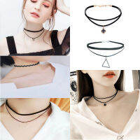 Choker สองชั้น สร้อยคอ สีดำคอปกห่วงโซ่  ความหลากหลายของ รูปแบบ ที่เรียบง่ายอารมณ์แฟชั่นสร้อยคออุปกรณ์เสริมแฟชั่น สไตล์ญี่ปุ่นและเ กาหลีเทรนด์ทุกการแข่งขัน กระดูกไหปลาร้า โซ่ สไตล์พังค์