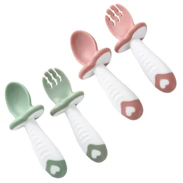 1set/2pcs Silicone Training Spoons For Baby Learning To Eat With  Self-feeding Spoon For Children, Soft Spoons And Forks For Baby Led Weaning,  Cutlery And Utensils Set