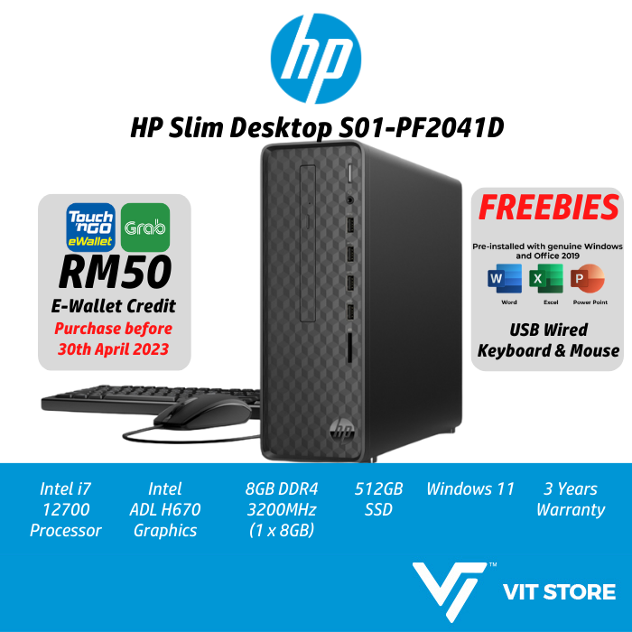 HP Slim S01PF2041D Desktop PC Intel Core i512400 8GB 512GB Intel UHD