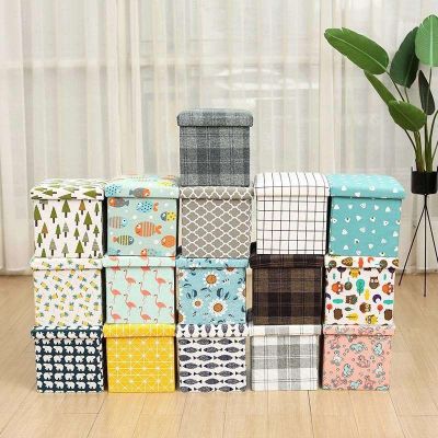 ❀◇ Printed folded cloth can use folding stool bin sit two whole adult shoes multi-function box