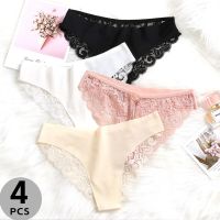 4PCS/Set Womens Sexy Panties Ice Silk Lace Temptation Female Underwear Low-Rise Fashion Elasticity Lady Briefs Comfort Lingerie