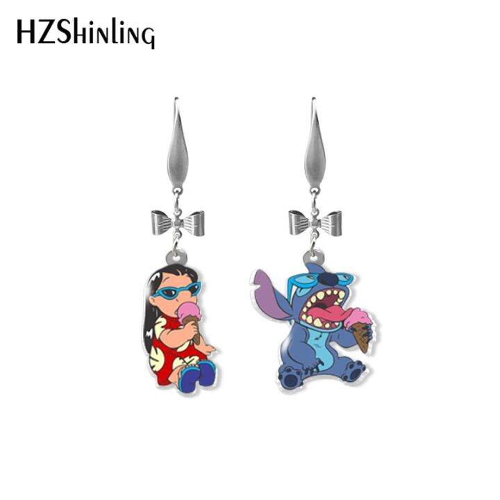 mm75-2021มาใหม่-lilo-และ-stitch-angel-ตัวละครอีพ็อกซี่อะคริลิค-dangles-handmade-fish-hook-ต่างหู