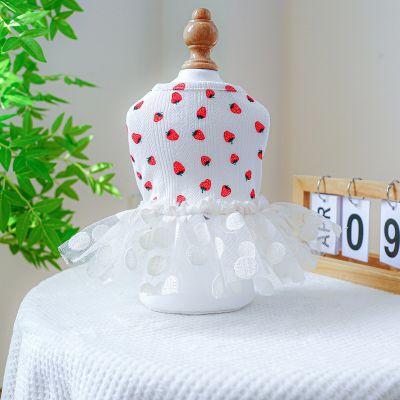 1PC Pet Clothing Dog Spring/Summer Breathable White Strawberry Sleeveless Princess Dress Polka Dot For Small Medium Dogs Dresses