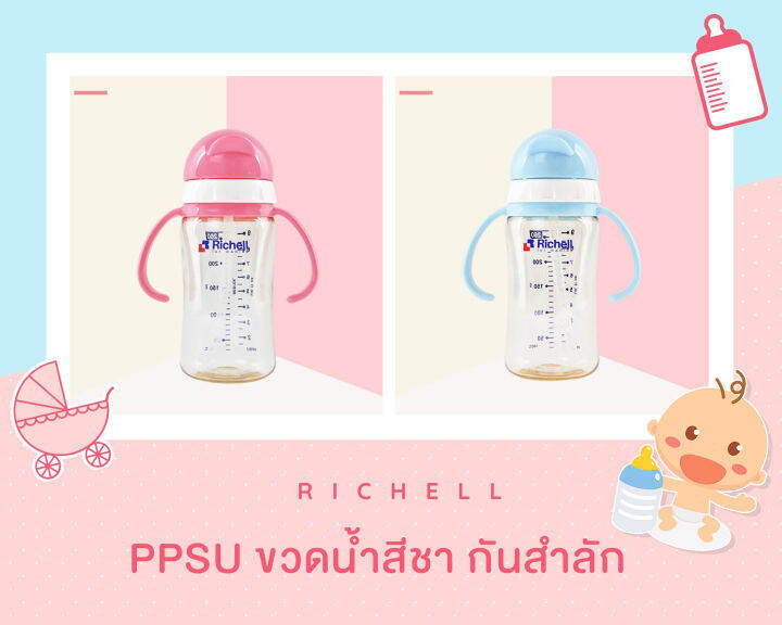 richell-ขวดน้ำppsu-หรือขวดนมหลอก-ขนาด-260-ml-เเละหลอดอะไหล่